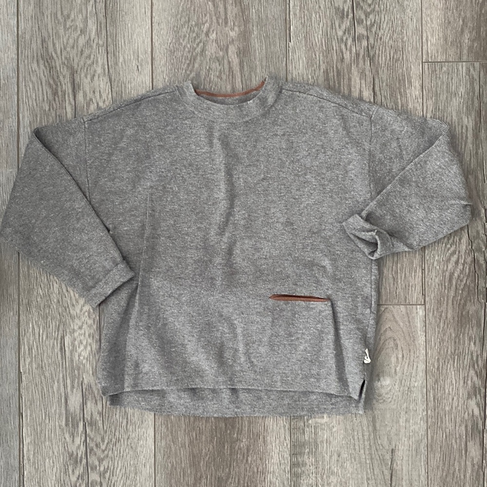 Zara Super Soft Gray Sweater with Brown Details